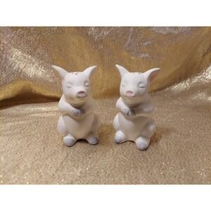 Vintage Department 56 Porcelain Pig Salt Pepper Shakers Bisque White